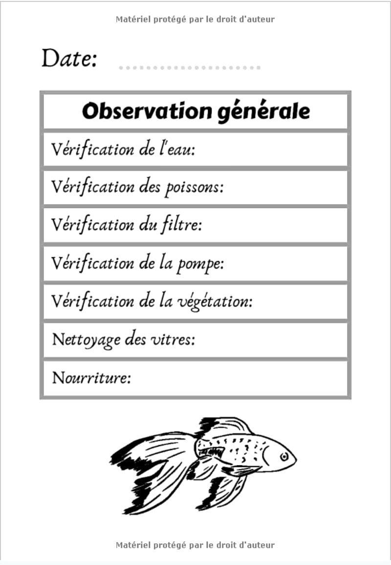 Carnet d'entretien et maintenance de votre aquarium - Qualité de l'eau et santé de vos poissons - 100 pages - 18 x 25 cm