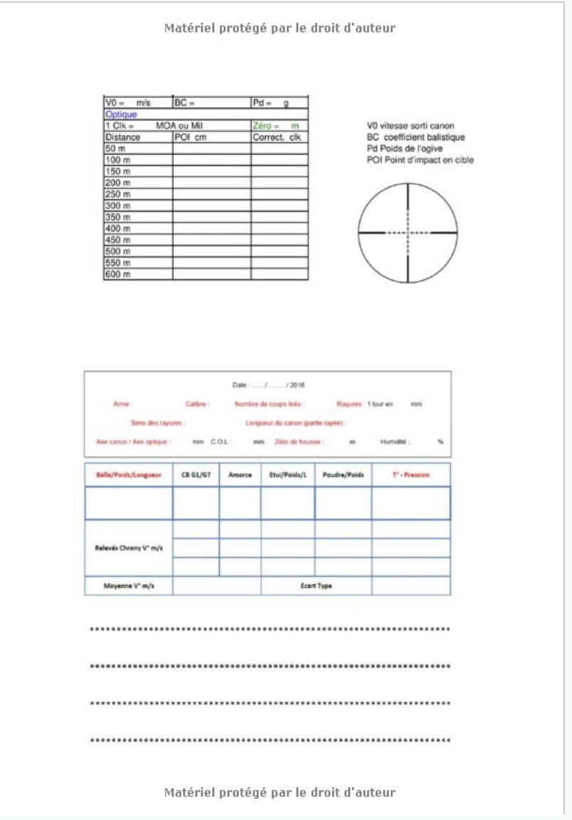 carnet de tir - 100 pages Format 18 x 25 cm