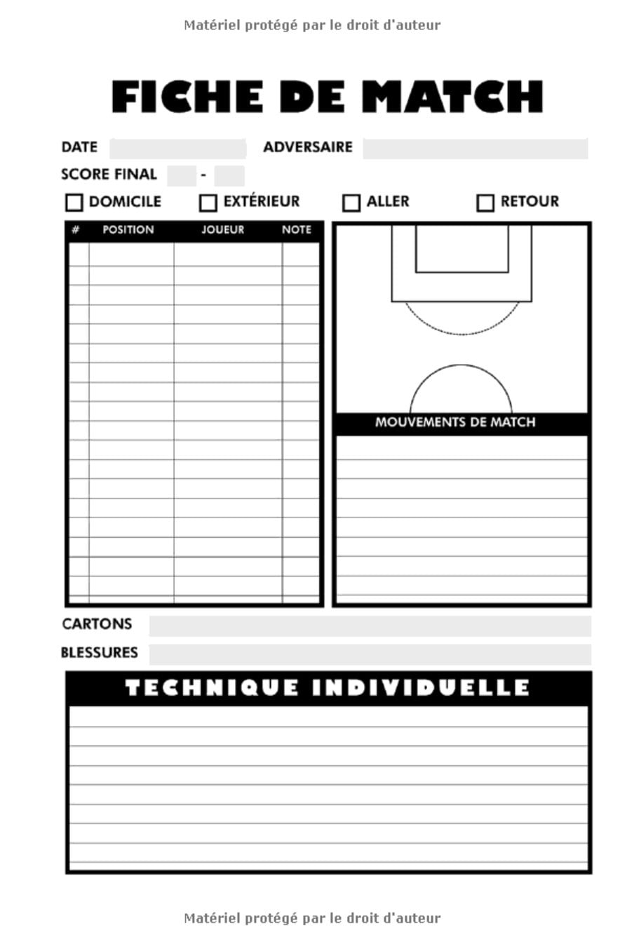 Carnet d'entraineur de Foot - coach football, tactiques, fiches de match, notes - 100 pages - 15 x 22 cm