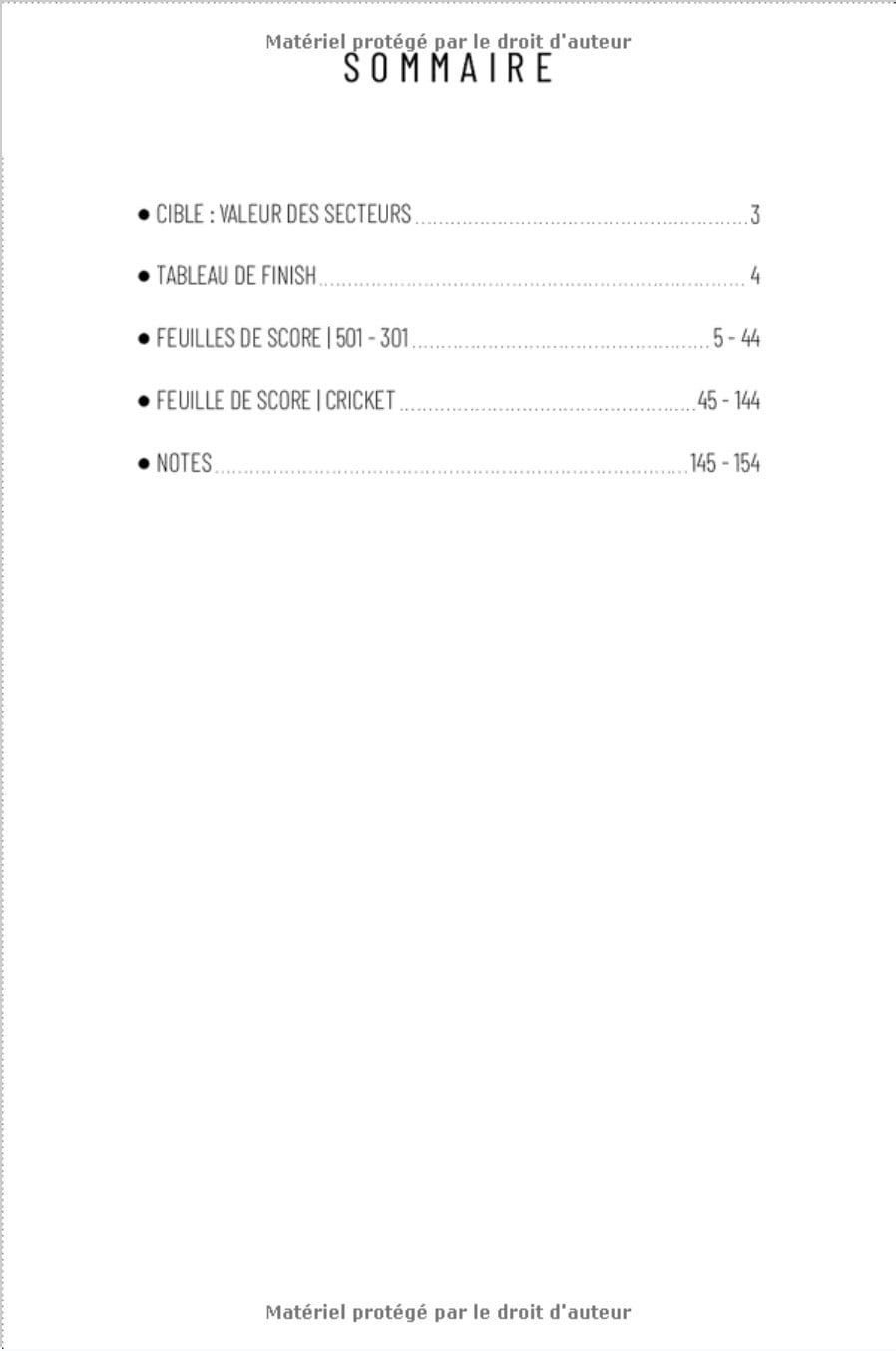 Carnet de score Jeu de Fléchettes Darts - 3 types de jeu : Cricket 501 301 - 154 pages Format 15 x 22 cm