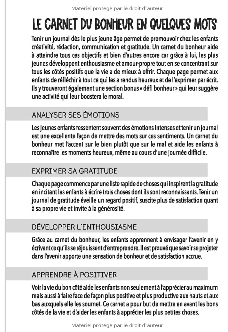 Carnet du bonheur pour enfants - 104 pages - 15x22cm