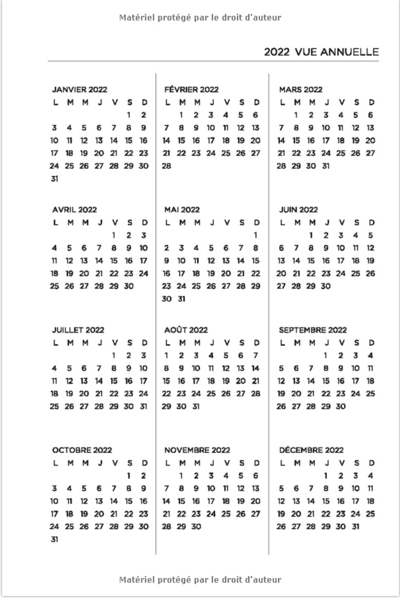 Agenda 2022 Carnet semainier & journalier, calendrier année - 15x22cm - 136 pages