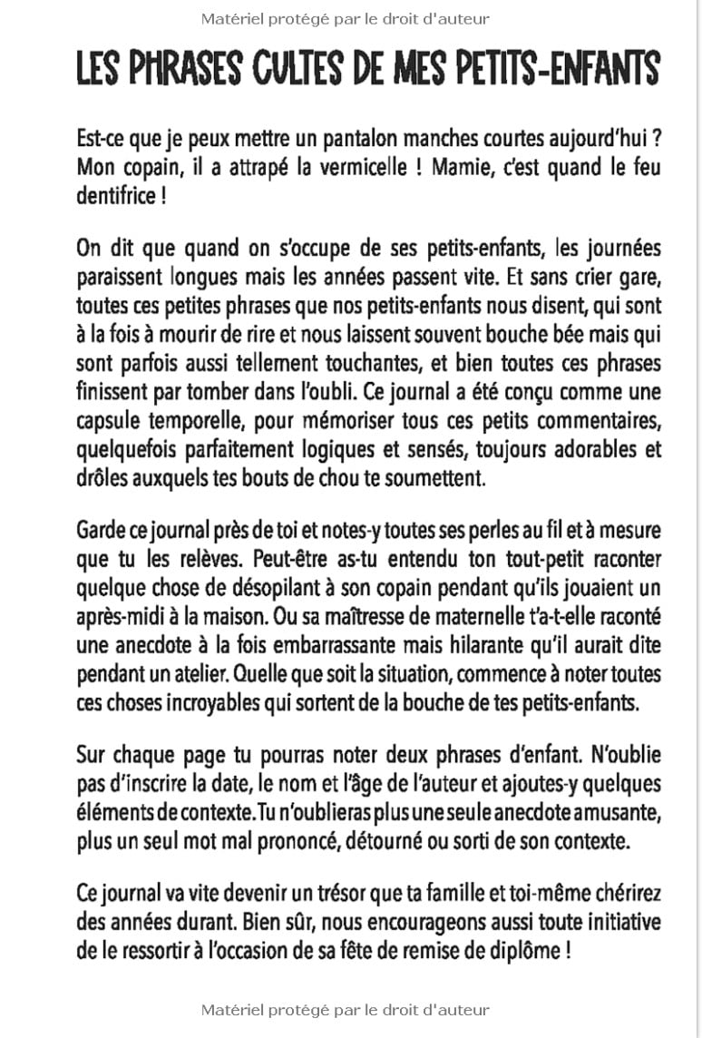 Les phrases cultes de mes petits-enfants Un carnet de souvenirs pour grands-parents de toutes les expressions inattendues des plus jeunes - 108 pages 15x22cm