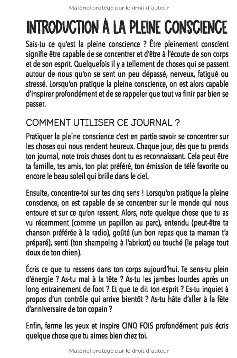 Pleine conscience pour les enfants : Un journal pour les 6-12 ans pour apprendre à être détendu et heureux - 108 pages 15x22Cm