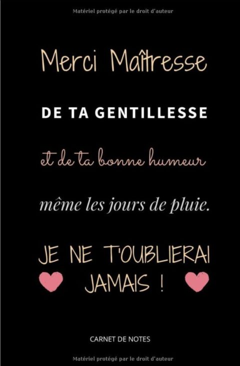 Merci Maîtresse carnet de notes A5 | cadeau pour une maîtresse en fin d'année scolaire | cadeau d'institutrice pour remerciement - 100 pages 15 x 22cm