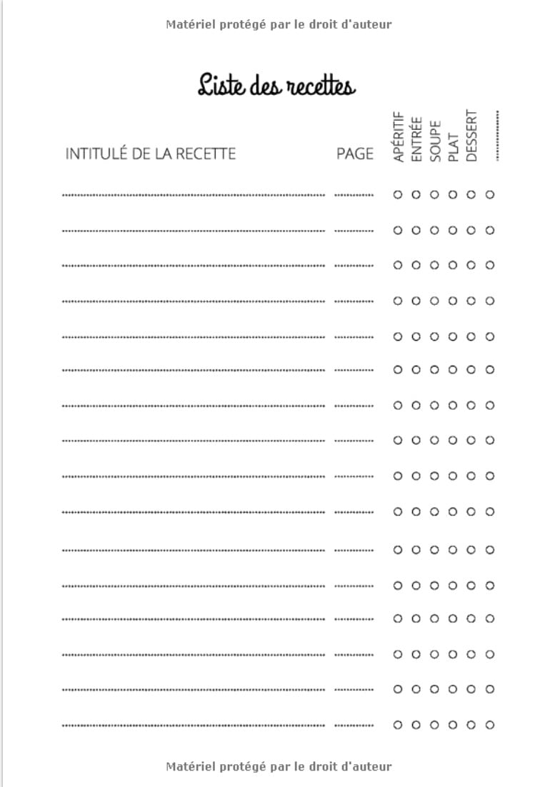 Recettes Préférées Joli carnet de recettes à compléter | 7x10 pouces | 100 fiches faciles à remplir avec vos recettes favorites - 109 pages 18x25cm