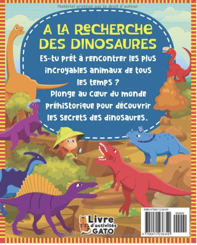 Cherche et trouve Dinosaures livre Géant éducatif 3-6 ans A la découverte des Dinosaures ! Cahier de Vacances Animaux avec énigmes, Activités - 40 pages 20x25cm