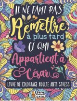 Livre de coloriage Adulte Anti stress Il ne faut pas remettre à plus tard ce qui appartient à César | Coloriage Adulte de Parodie de Proverbes - 68 pages A4