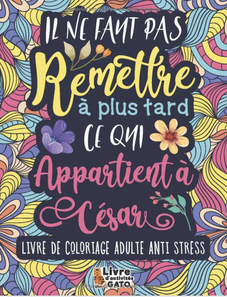 Livre de coloriage Adulte Anti stress Il ne faut pas remettre à plus tard ce qui appartient à César | Coloriage Adulte de Parodie de Proverbes - 68 pages A4