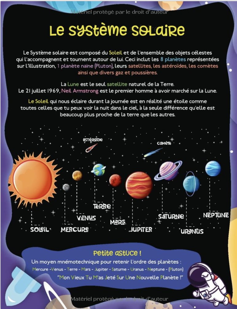 Cahier de Vacances CP vers CE1 L'Espace Cahier d'activités CP 6 ans 7 ans Astronomie, Exercices Maths et Français. Cahier de jeux 6 ans 7 ans fille - 40 pages format A4