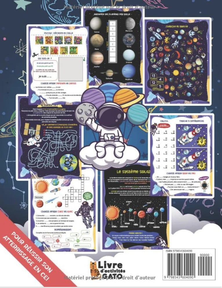 Cahier de Vacances CP vers CE1 L'Espace Cahier d'activités CP 6 ans 7 ans Astronomie, Exercices Maths et Français. Cahier de jeux 6 ans 7 ans fille - 40 pages format A4