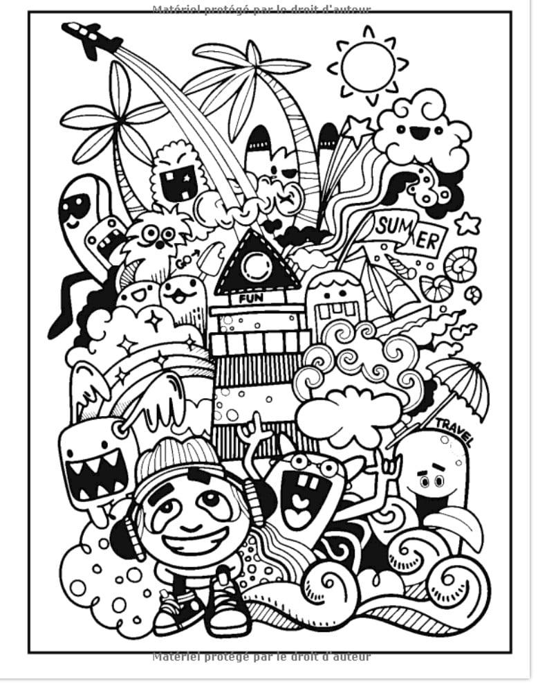 Doodle Coloriage Zen Livre de Coloriage Doodle art Kawaii, Coloriage Graffiti et Gribouillages de petits monstres et animaux, Coloriage feutre - 100 pages A4