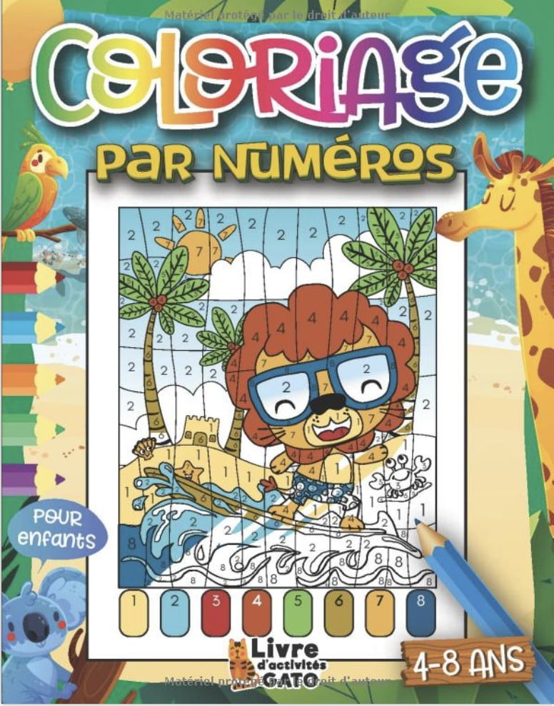 Coloriage par numéro enfants 4-8 ans Colorie des animaux mignons, des animaux sauvages de la foret, des animaux marins, Animaux du zoo et animaux de la ferme en suivant le code couleur - 34 pages A4
