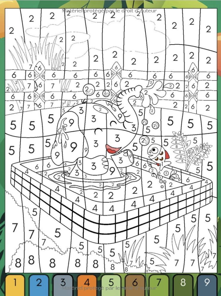 Coloriage par numéro enfants 4-8 ans Colorie des animaux mignons, des animaux sauvages de la foret, des animaux marins, Animaux du zoo et animaux de la ferme en suivant le code couleur - 34 pages A4