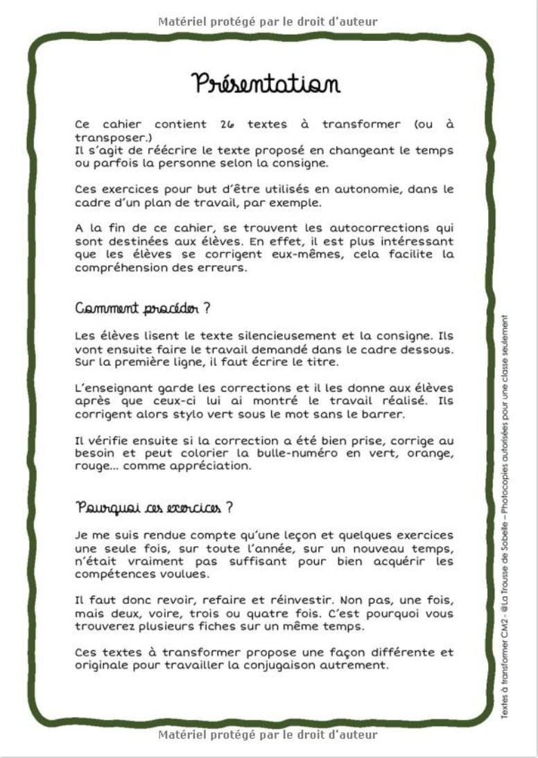 Des textes à transformer CM2 - 36 pages Format A4