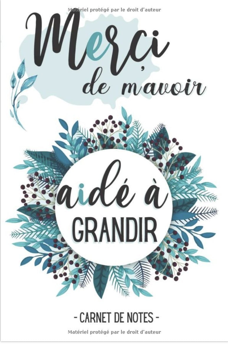 Merci de m'avoir aidé à grandir - Carnet de notes Cadeau pour une maitresse d'école / institutrice / maître / ATSEM / nounou  - 111 pages 15x22cm
