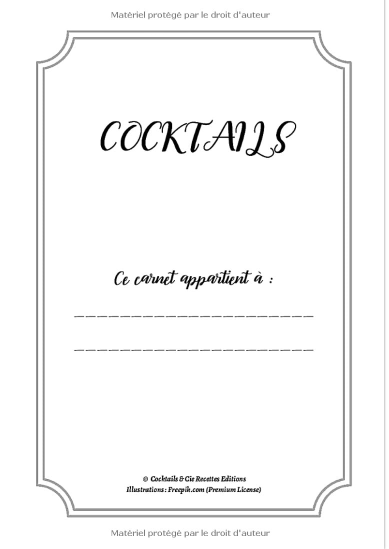 COCKTAILS Mon carnet de recettes à remplir – Création et Dégustation de Cocktails – Emplacement pour 100 recettes -  Format 7x10 po (17,78 cm x 25,4 cm)