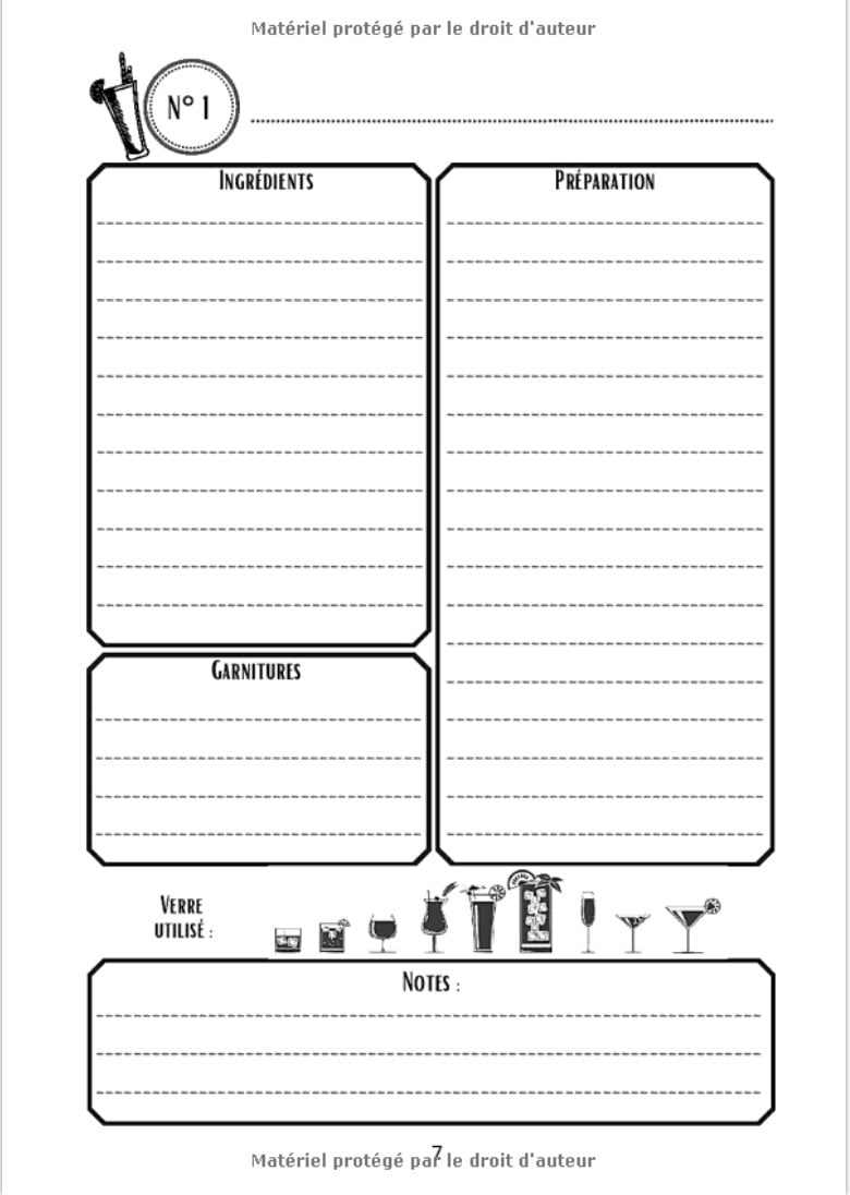 COCKTAILS Mon carnet de recettes à remplir – Création et Dégustation de Cocktails – Emplacement pour 100 recettes -  Format 7x10 po (17,78 cm x 25,4 cm)