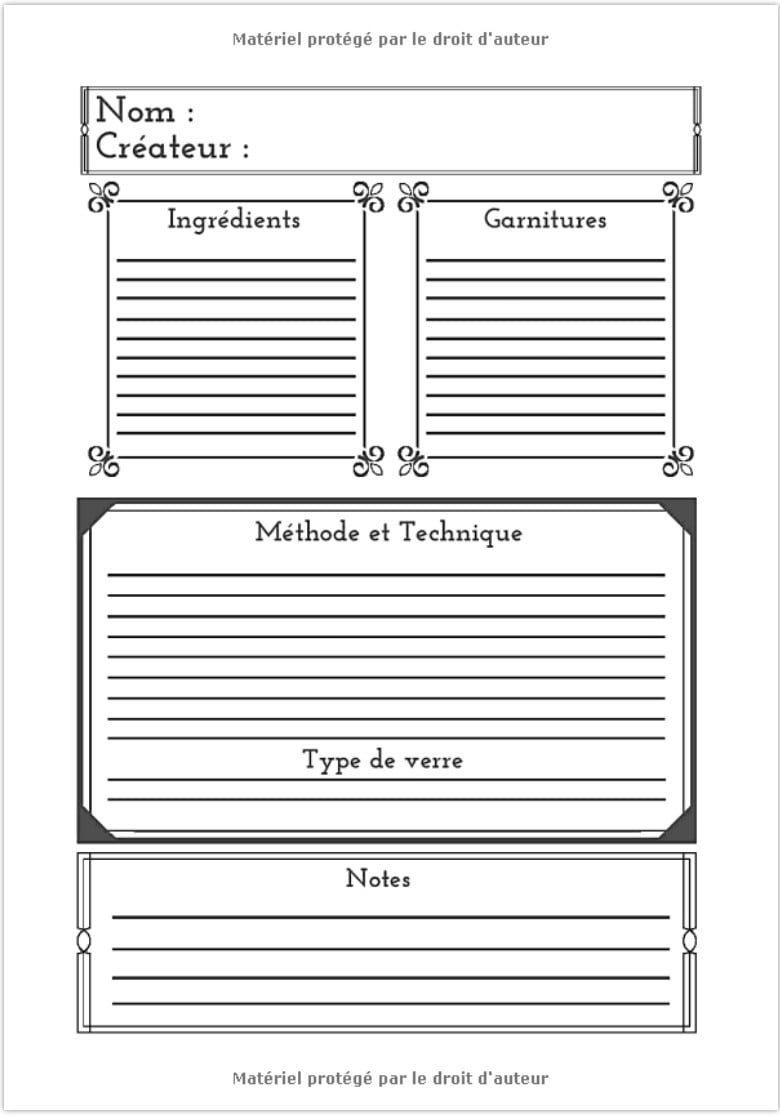 Recettes de cocktail Carnet de recettes de cocktails à remplir - Pour 90 recettes - 97 pages 18x25