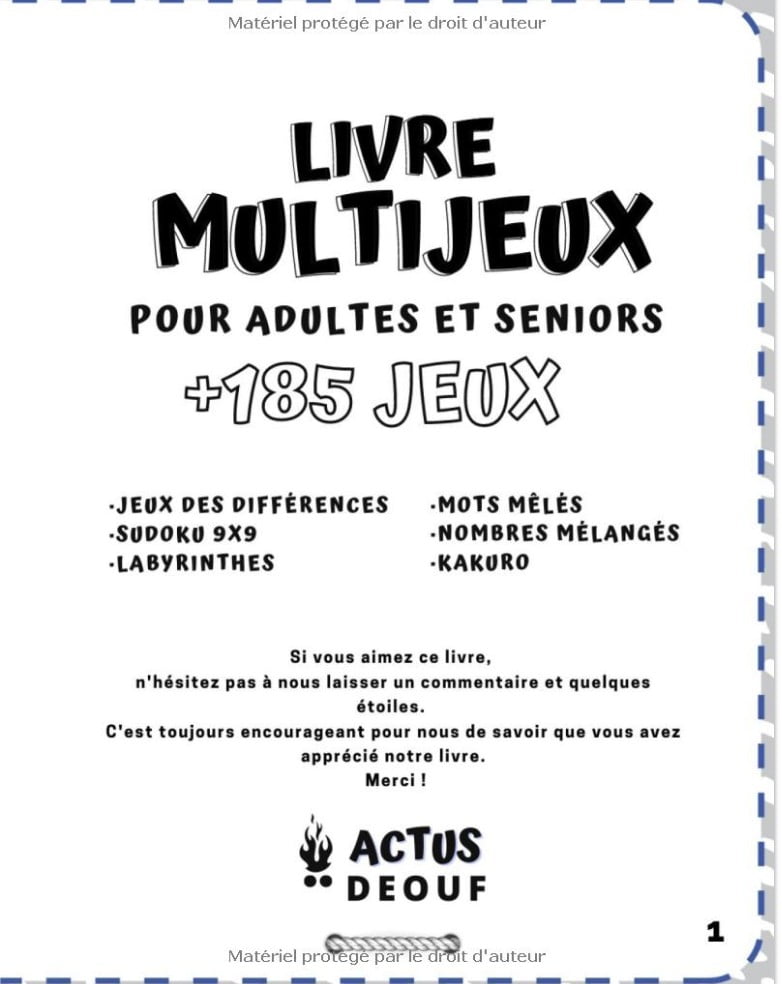 Livre Multijeux pour adultes et séniors Cahier d'activité avec plus de 185 jeux de logique et de mémoire - Mots mêlés - Sudoku - Labyrinthes - 123 pages A4