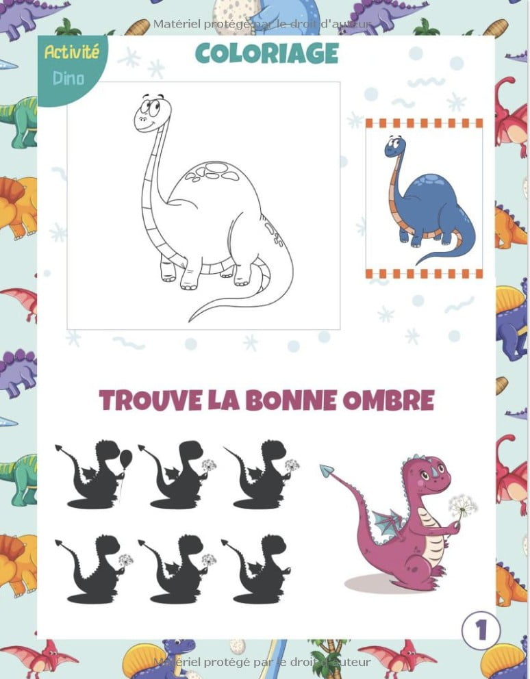 Cahier d'activités Dinosaures livre pour enfants de 5 à 8 ans en couleur | + 65 jeux et activités ludiques  mots mêlés, labyrinthes, coloriages - 40 pages A4