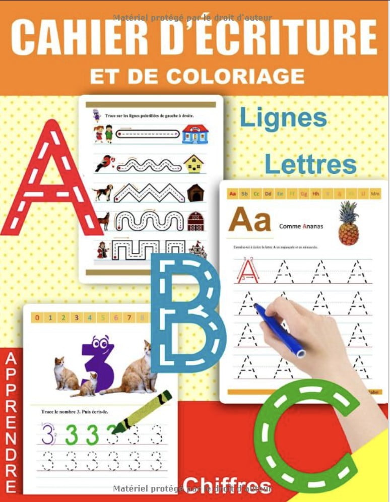 Cahier d'Ecriture et de Coloriage Apprenons à tracer les formes, les lignes les lettres et les chiffres cahier d'activité et de dessin pour les enfants à partire de 3 ans - 121 pages A4