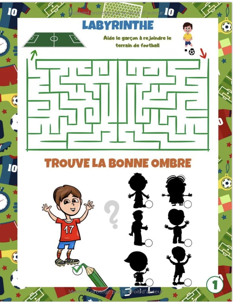 Cahier d'activités Football livre de jeux foot pour enfants de 5 à 8 ans en couleur | + 65 jeux et activités ludiques  mots mêlés, labyrinthes - 40 pages Format A4
