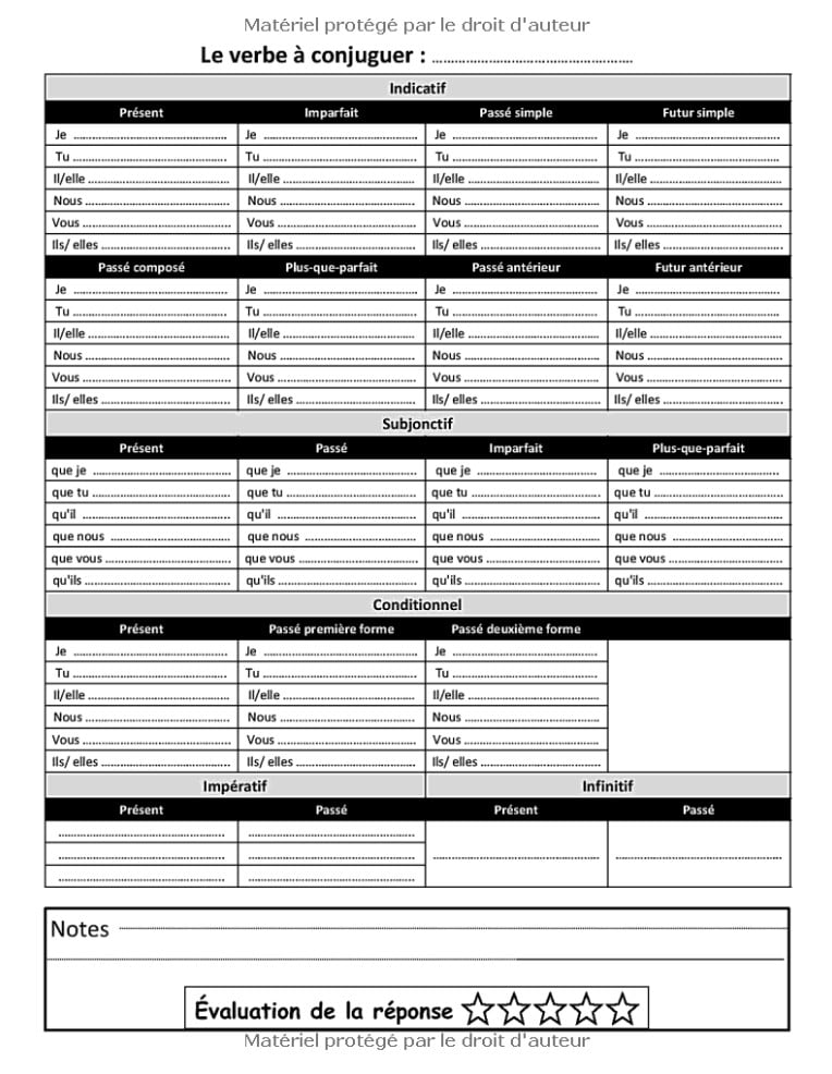 Cahier d'Exercices et de Pratiques Conjugaison à remplir en s'entrainant à conjuguer des verbes | pour enfant de 7 à 12 ans - 107 pages FOrmat A4