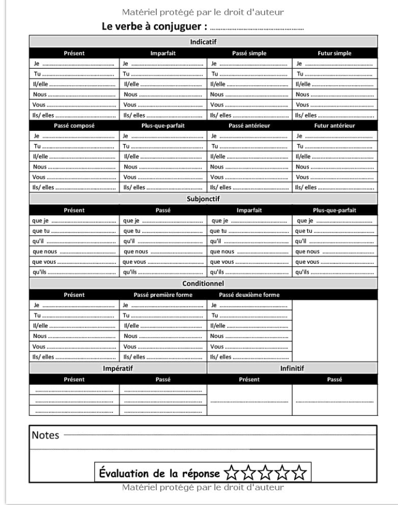 Cahier d'Exercices et de Pratiques Conjugaison à remplir en s'entrainant à conjuguer des verbes | pour enfant de 7 à 12 ans - 107 pages FOrmat A4