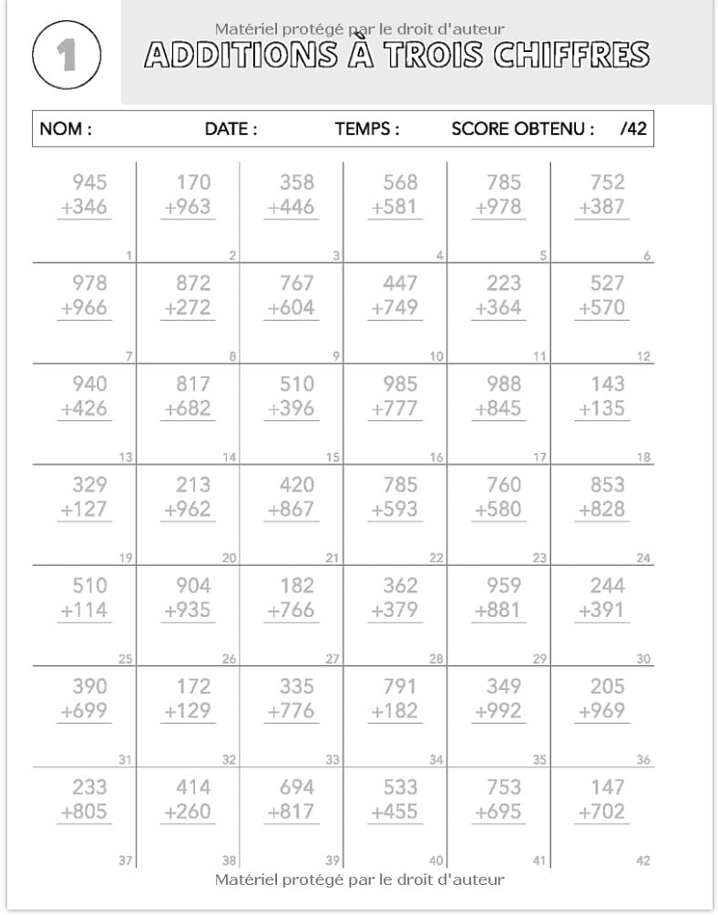 Exercices de maths chronométrés - Additions & Soustractions à 3 chiffres, multiplications et divisions simples - 7-9 ans - 118 pages Format A4