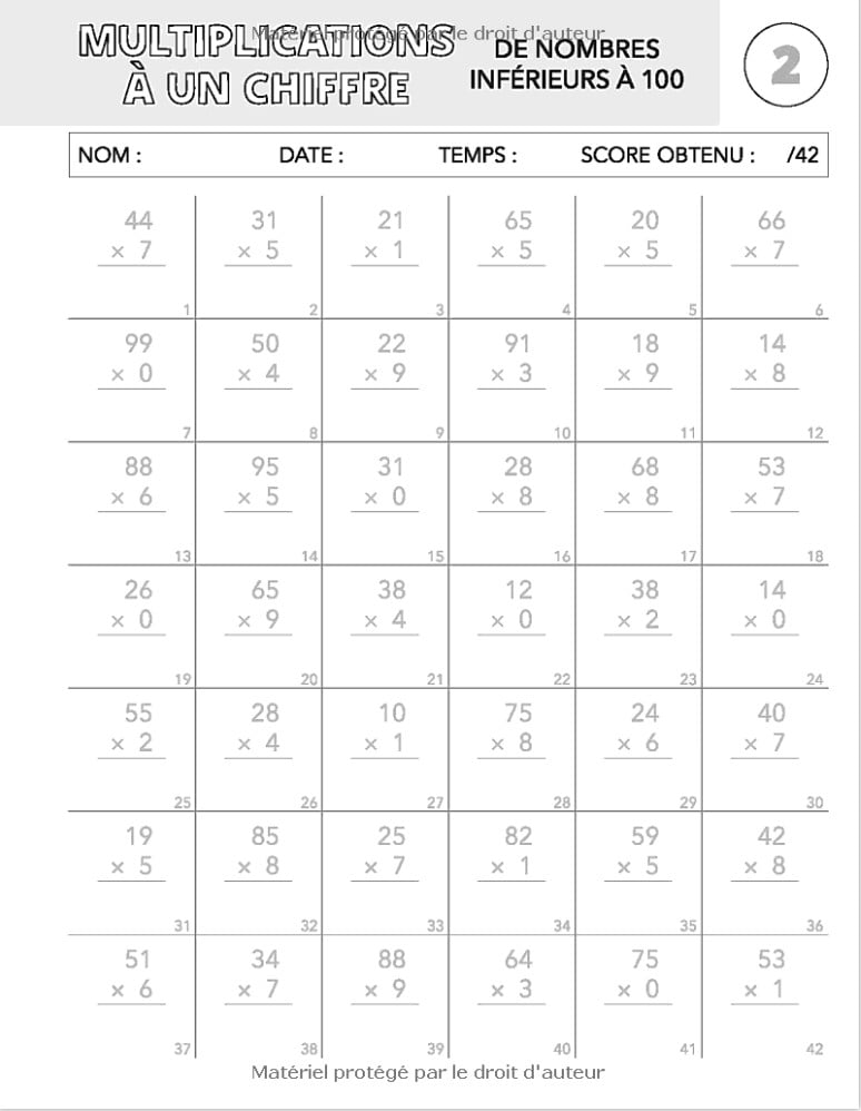 Exercices de maths chronométrés - Multiplications & Divisions à 1 et 2 chiffres, opérations mixtes - Cahier d'exercices éducatif - 9-11 ans - 118 pages Format A4