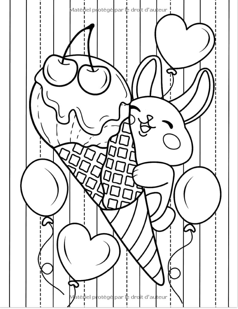 Kawaii Desserts Sucrés Livre de coloriage pour enfants avec des cupcakes, des gâteaux, des glaces, des fruits, des sucettes et des animaux heureux - 102 pages Format A4