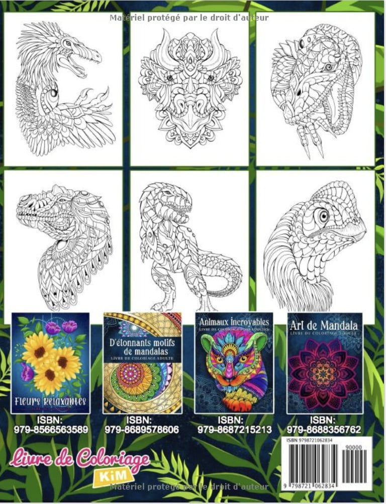 Dinosaures incroyables Livre de coloriage pour adultes avec des dinosaures avec des ornements. Animaux préhistoriques Monde - 102 pages Format A4