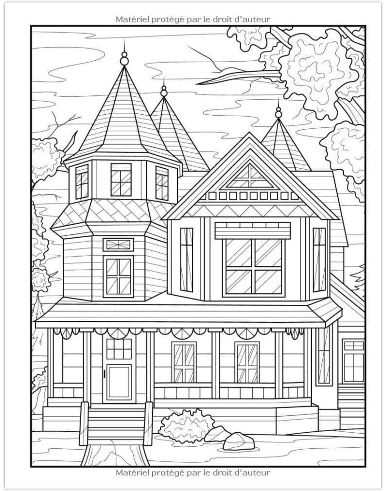 100 Maisons et Intérieurs Un livre de coloriage pour adultes avec de maisons, des cabanes cosy, des maisons de campagne, des villas joliment décorées et bien plus encore - 211 pages Format A4