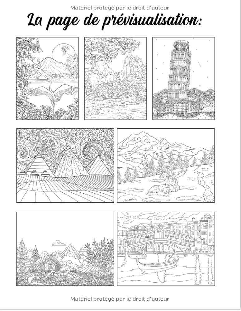 100 Paysages Un livre de coloriage avec des plages tropicales, de magnifique villes, des montagnes, des scènes de campagne, des paysages orientaux et bien plus encore - 216 pages Format A4