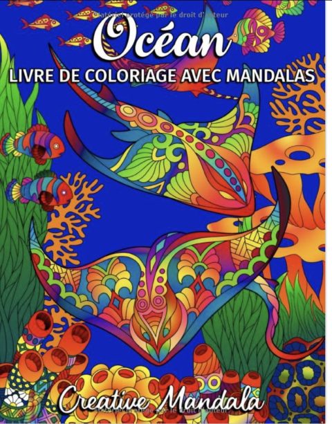 Océan - Livre de Coloriage avec Mandalas Livre de Coloriage pour Adultes avec Animaux Aquatiques et Plantes Marines. Livre de Coloriage Anti Stress - 128 pages Format A4
