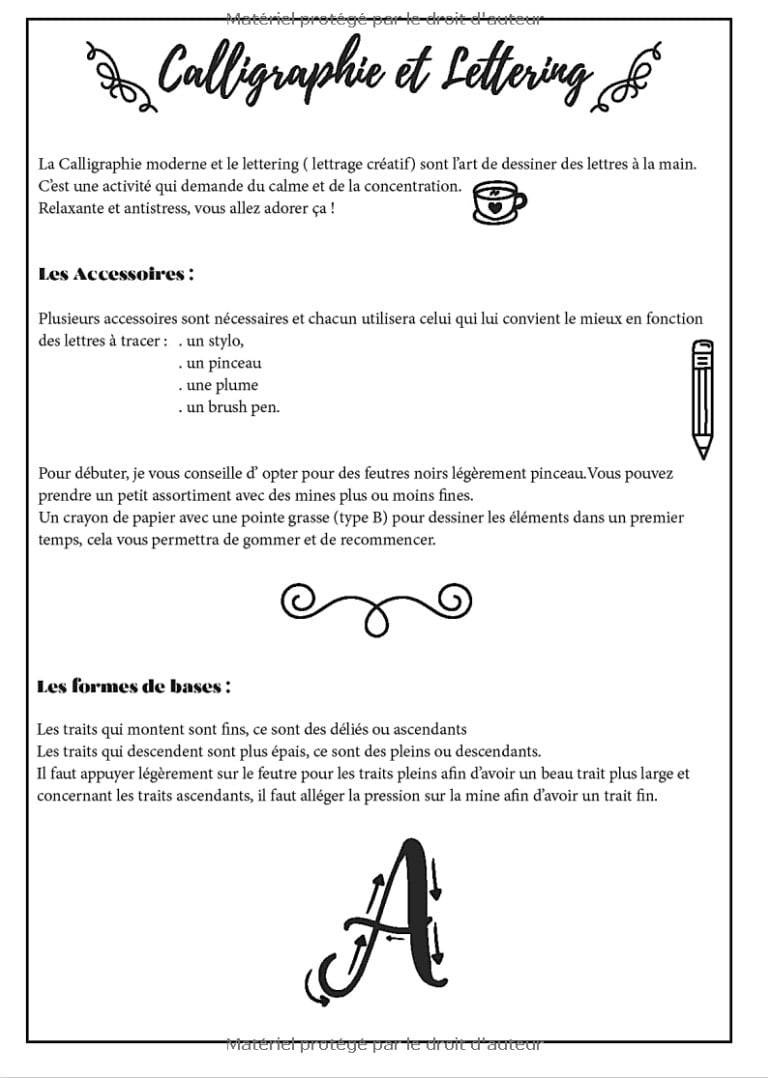Guide de Calligraphie Moderne et Lettering pour débutants - Bonus  25 pages de Bullet motifs Apprendre la calligraphie et le lettering - 99 pages Format A4