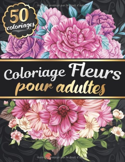 Coloriage Fleurs pour Adultes Livre de coloriage pour Femmes Adultes avec 50 Fleurs et Motifs Floraux - Tournesols, roses, fleurs sauvages - 100 pages Format A4