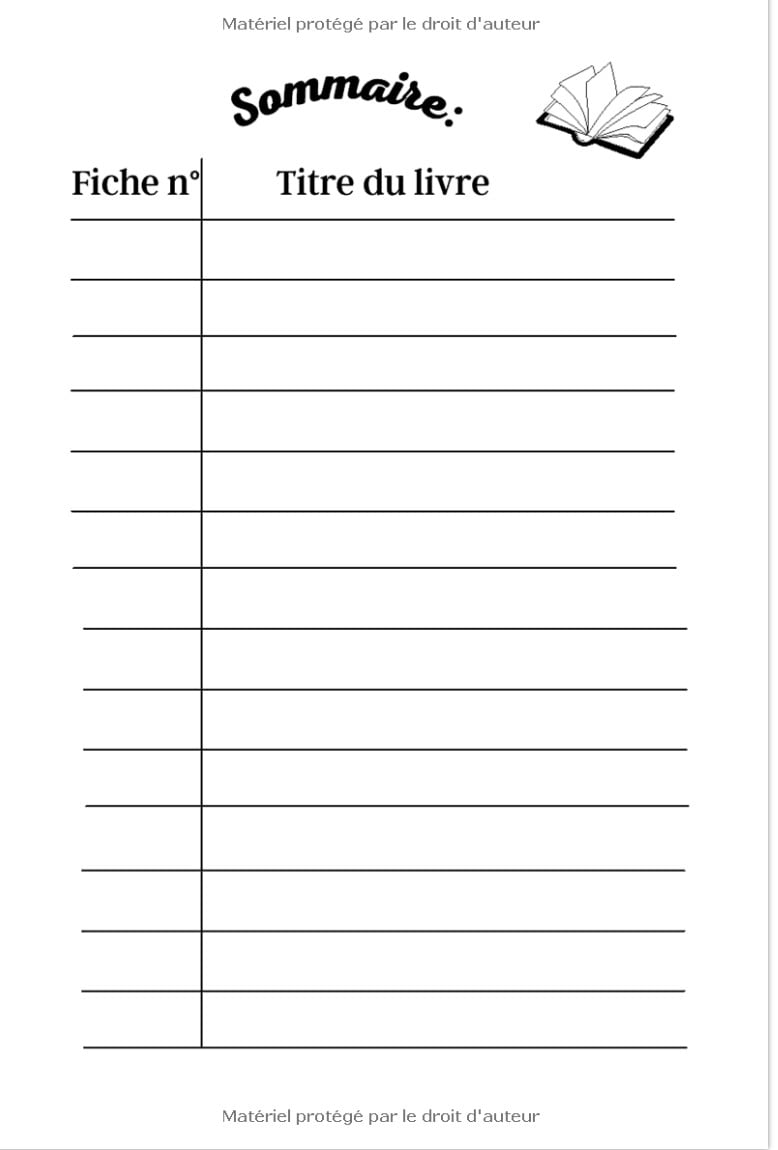 Carnet de lecture Suivi Livresque 100 fiches de lecture à remplir / Spacieux et pratique, Etudiant, enfant et adulte - 249 pages 15x22cm