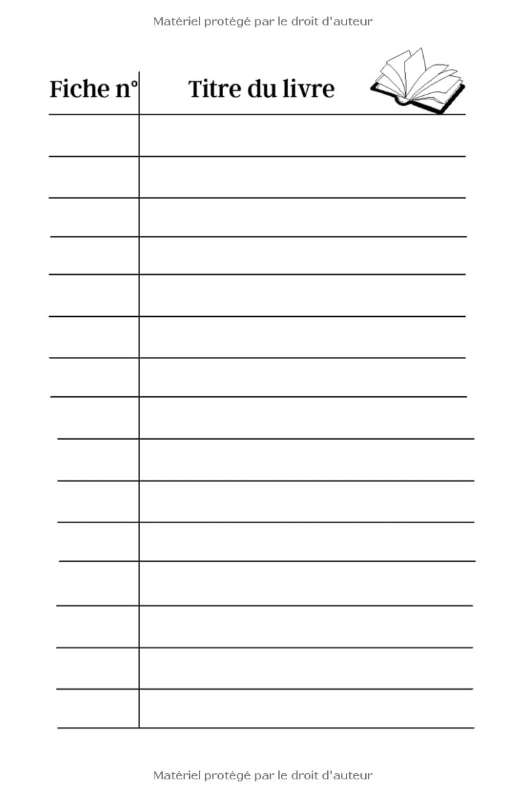 Carnet de lecture Suivi Livresque 100 fiches de lecture à remplir / Spacieux et pratique, Etudiant, enfant et adulte - 249 pages 15x22cm