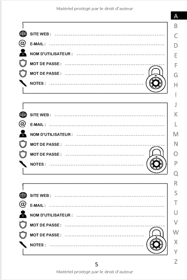 Carnet de Mots de Passe Carnet de mots de passe alphabétique