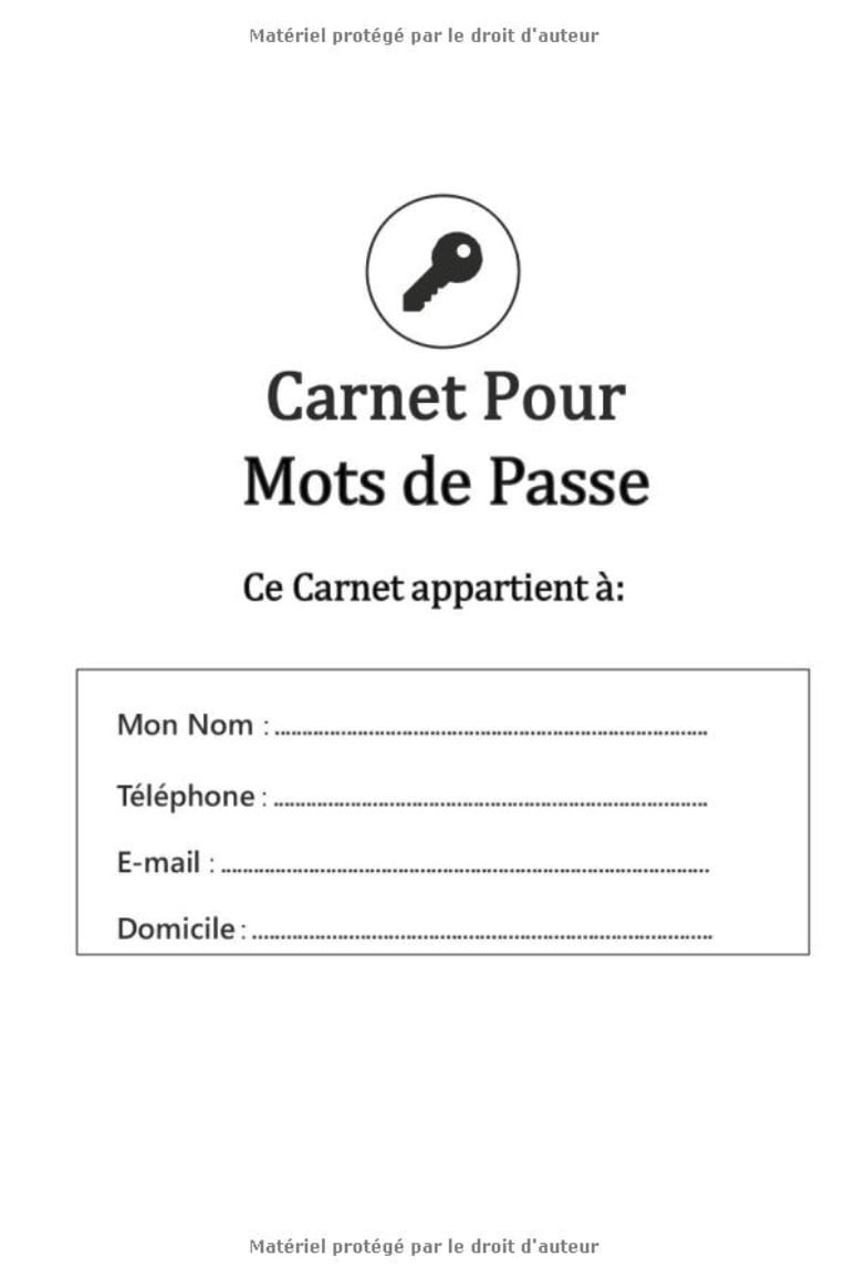 Carnet pour noter identifiants et mots de passe Internet - répertoire alphabétique