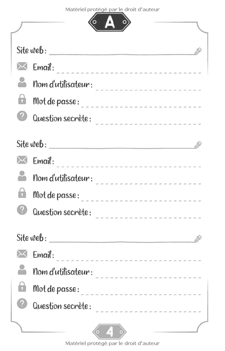 L'oubli est un signe de génie - Carnet de mots de passe internet à remplir avec son répertoire alphabétique en français