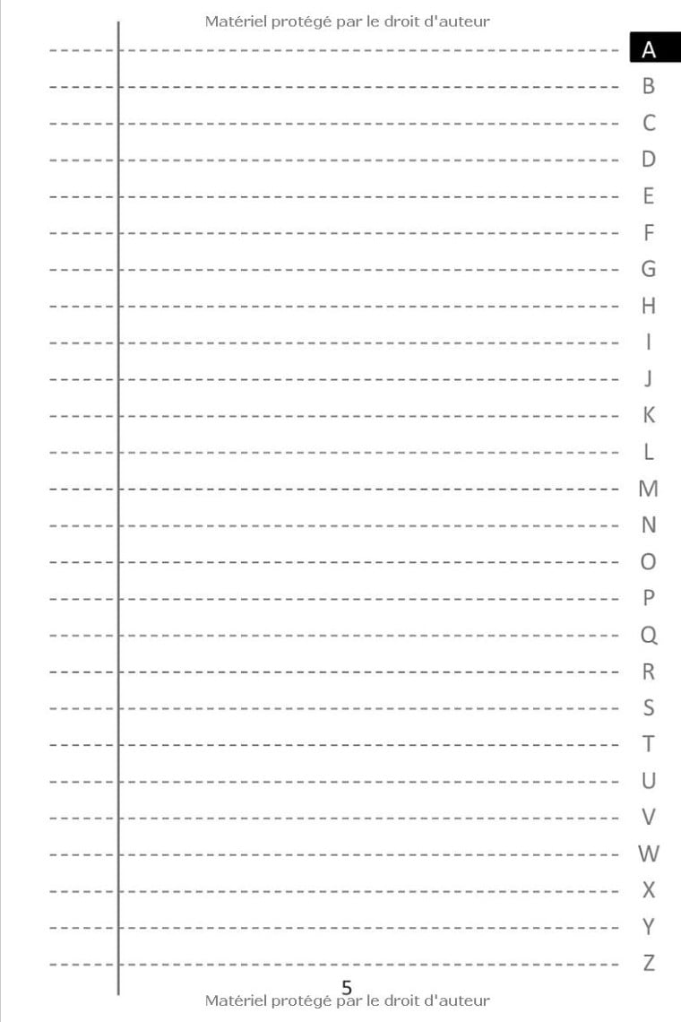 Répertoire Alphabétique 160 pages avec des repères pour chaque lettres