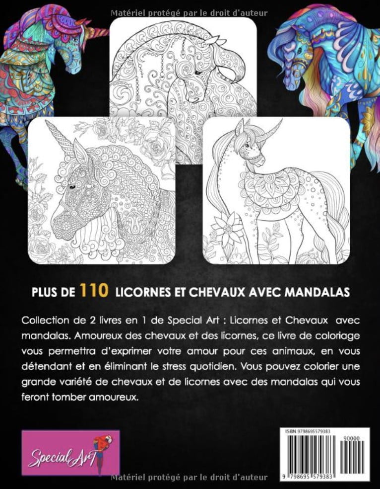 Licornes et Chevaux avec Mandalas - Livre de Coloriage pour Adultes