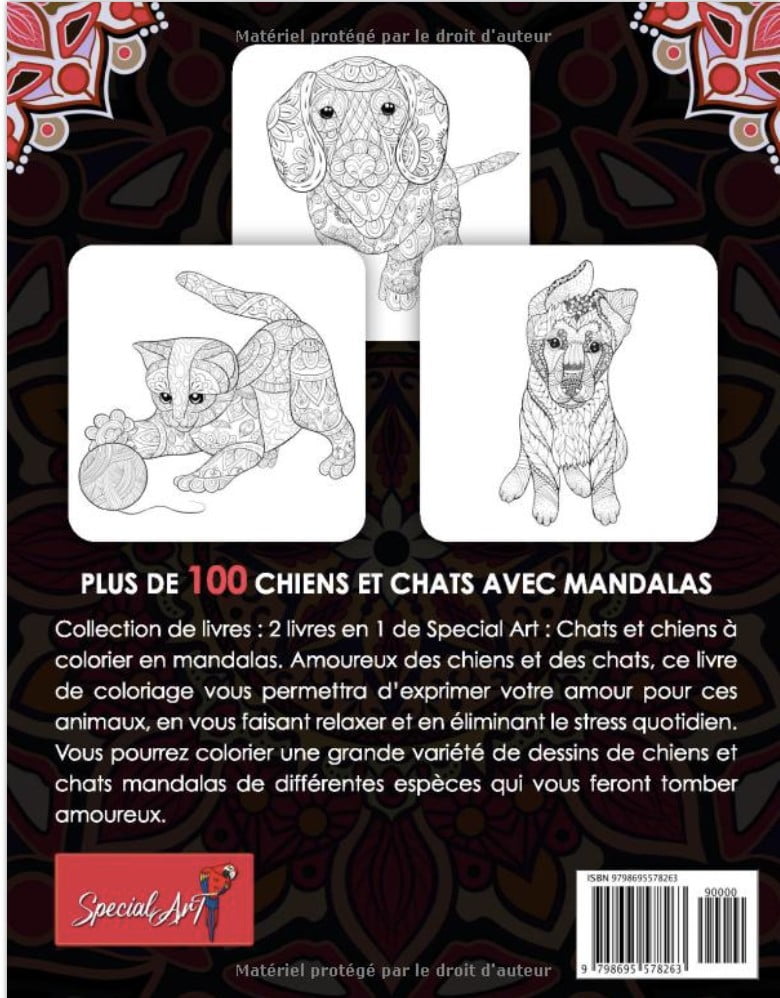 Chiens et Chats avec Mandalas - Livre de Coloriage pour Adultes