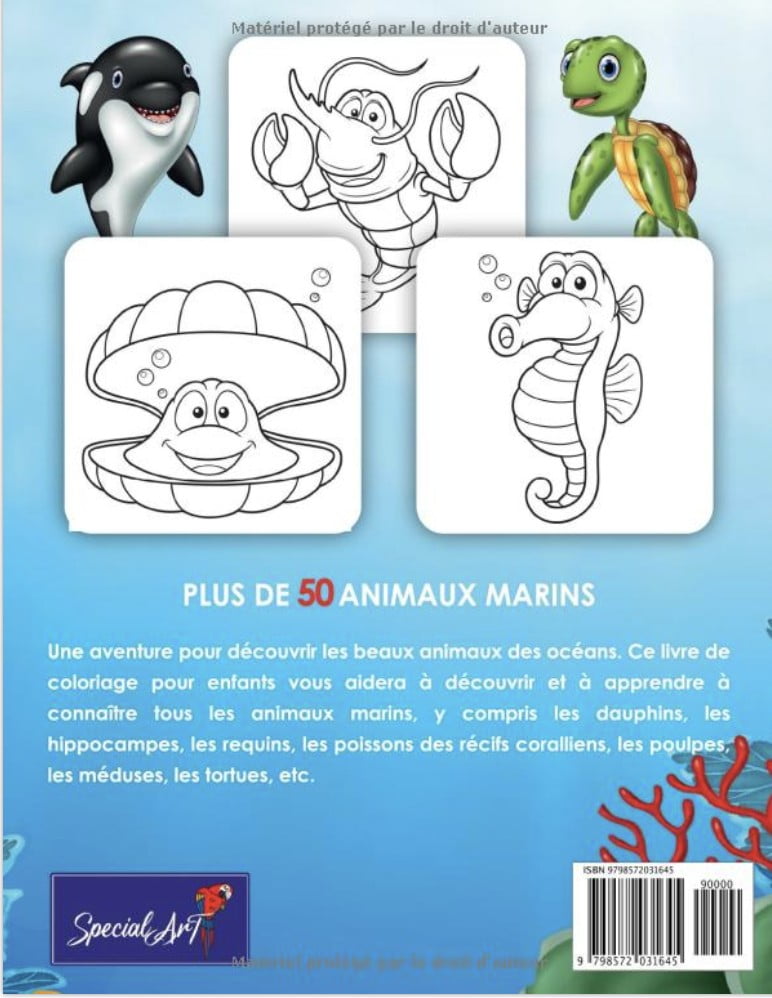 Animaux Marins - Livre de Coloriage pour Enfants Plus de 50 pages à colorier
