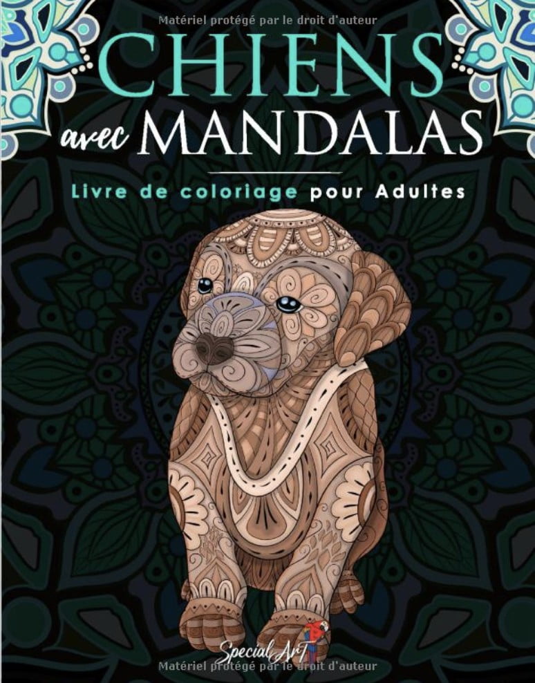 Chiens avec Mandalas - Livre de Coloriage pour Adultes