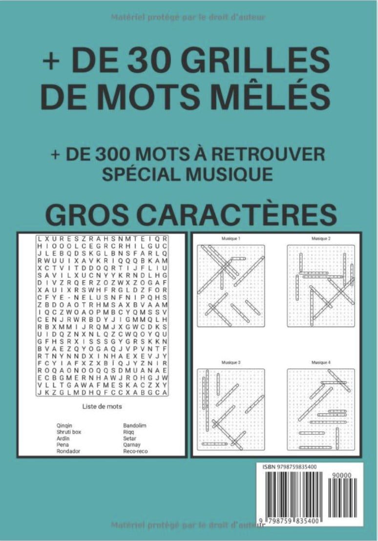 Carnet De Mots Mêlés Musique - Plus de 50 grilles de mots cachés sur le thème de la musique
