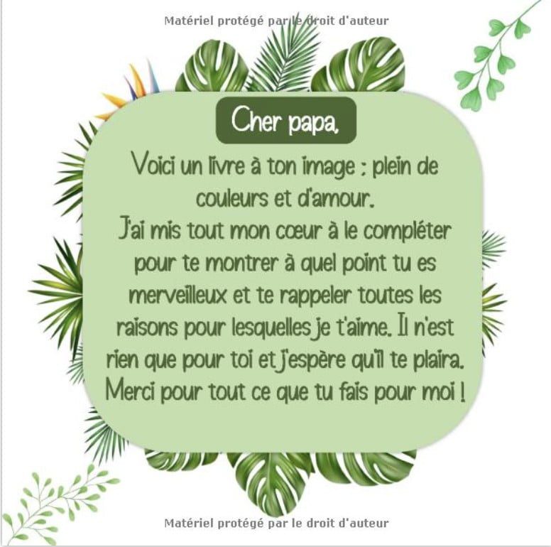 Papa Tout ce que j'aime chez toi Livre tout en couleurs à compléter & personnaliser